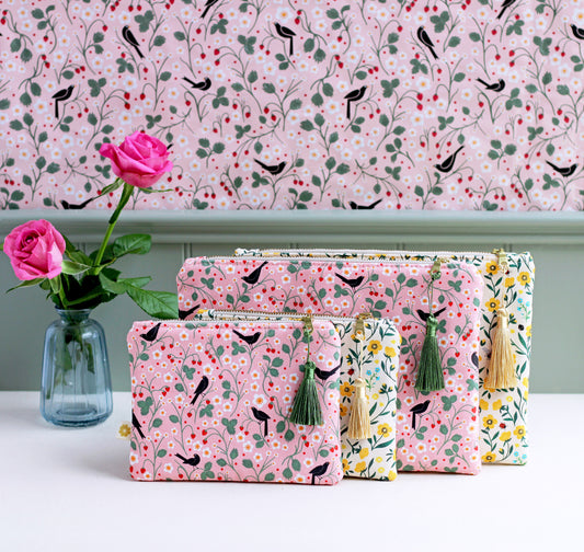 Wild Strawberry and Blackbirds Cosmetic Bag