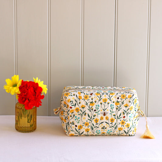 Quilted Cosmetic Bag, Buttercup and Bees