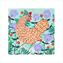 Load image into Gallery viewer, Brown Chicken Among Lilac Flowers Art Print