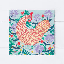 Load image into Gallery viewer, Brown Chicken Among Lilac Flowers Greeting Card