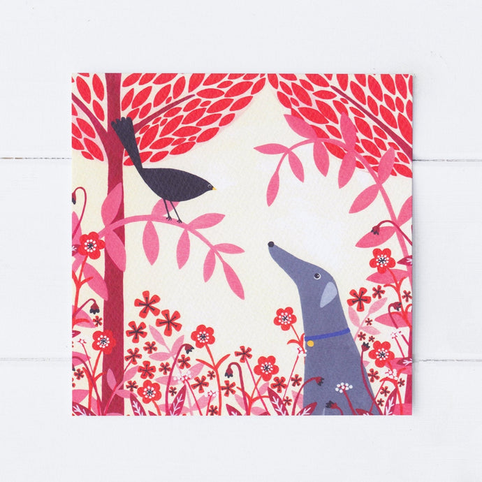 Autumn Greyhound And Blackbird Greeting Card