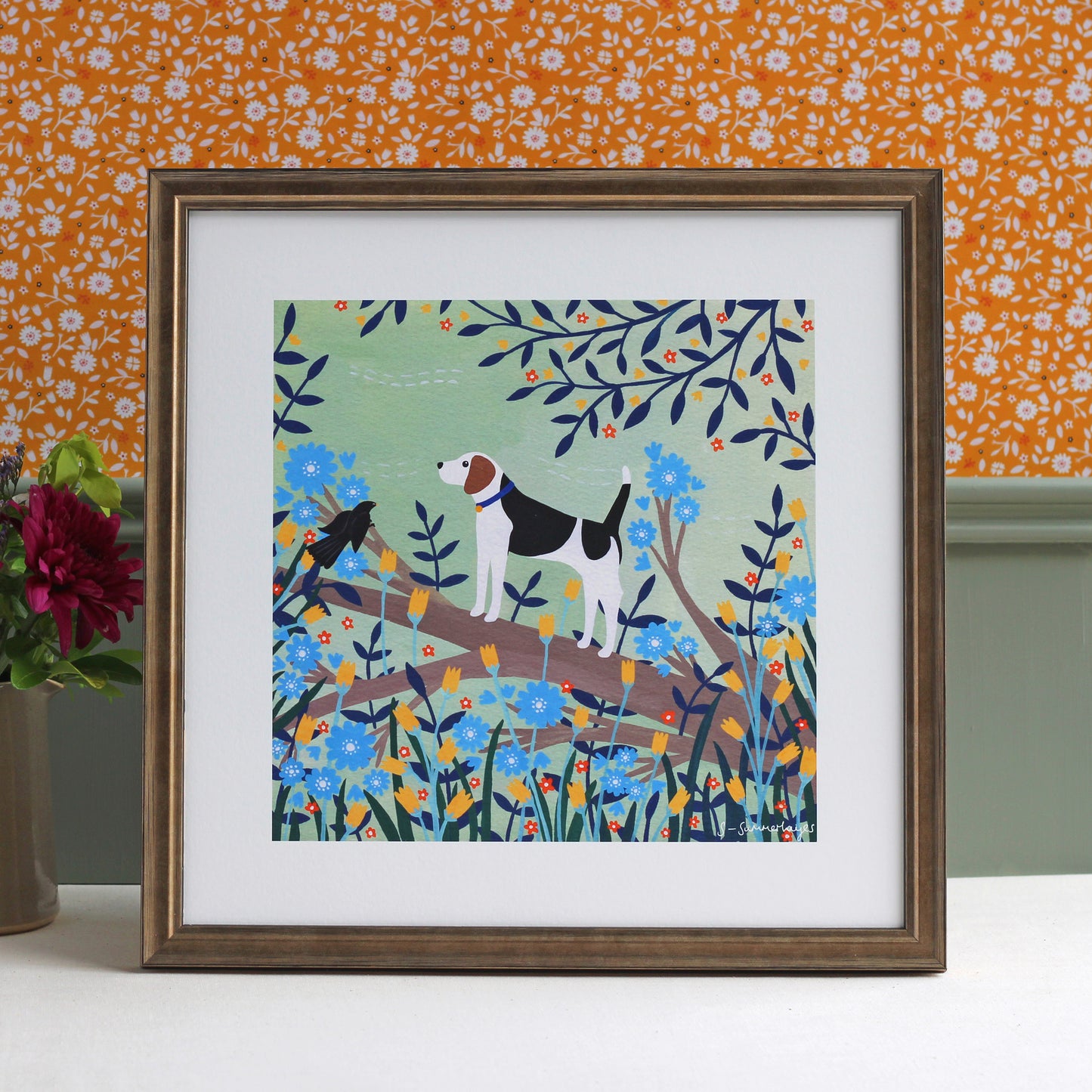 Beagle on Branch Art Print