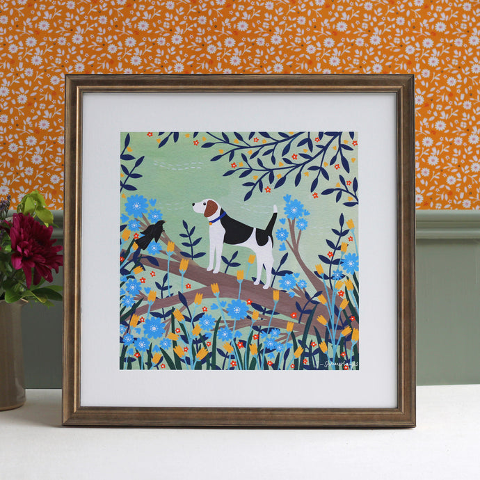 Beagle on Branch Art Print