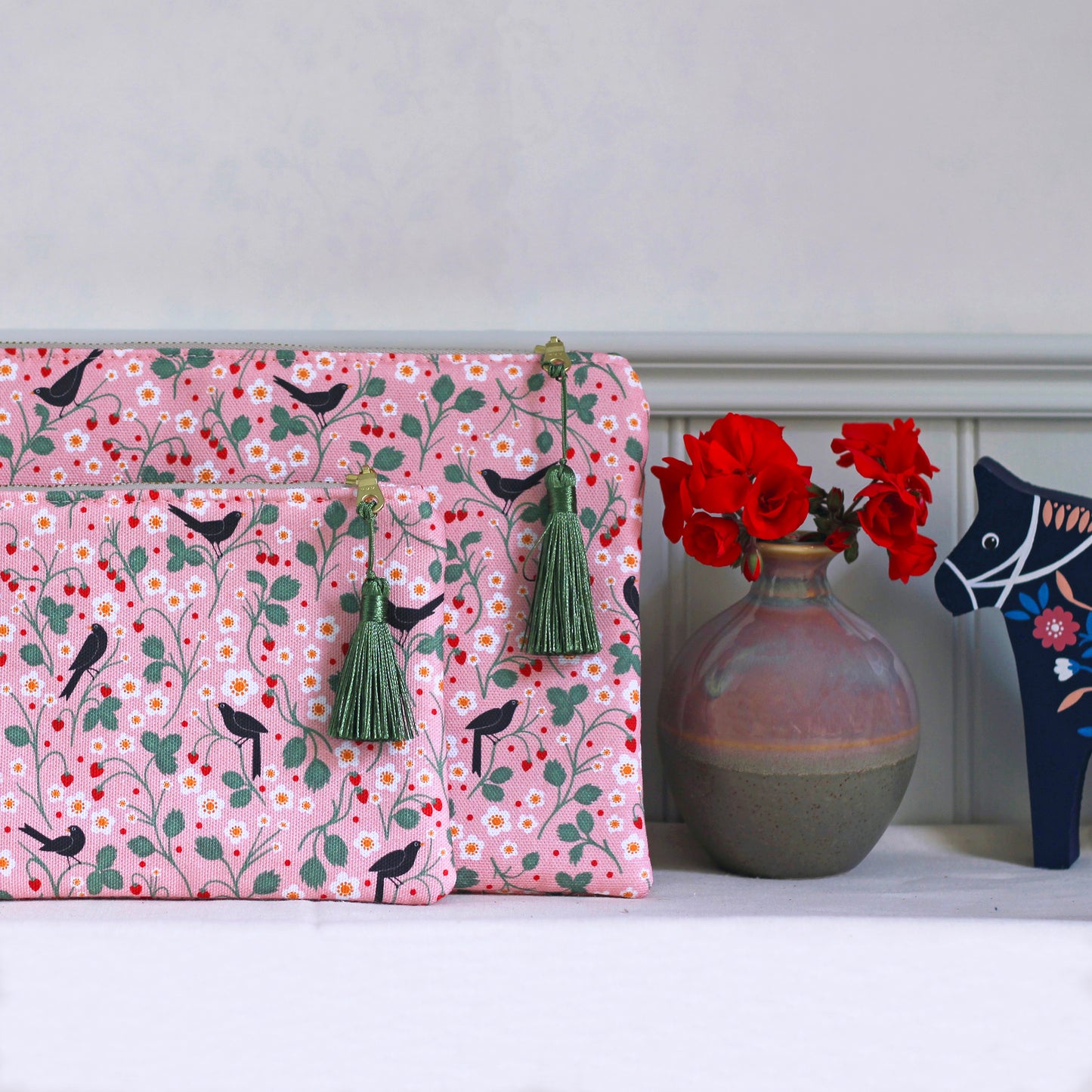Wild Strawberry and Blackbirds Cosmetic Bag