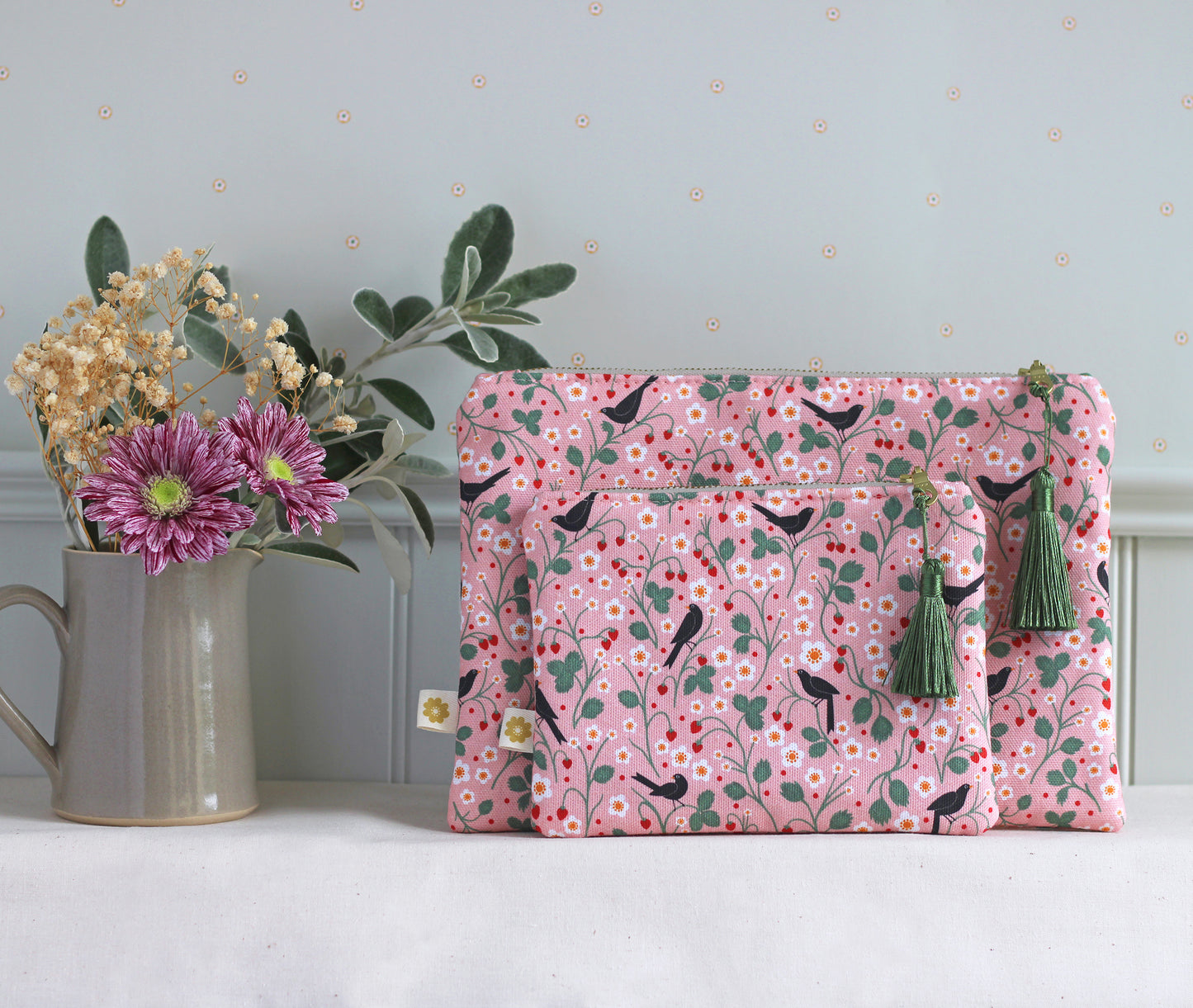 Wild Strawberry and Blackbirds Cosmetic Bag