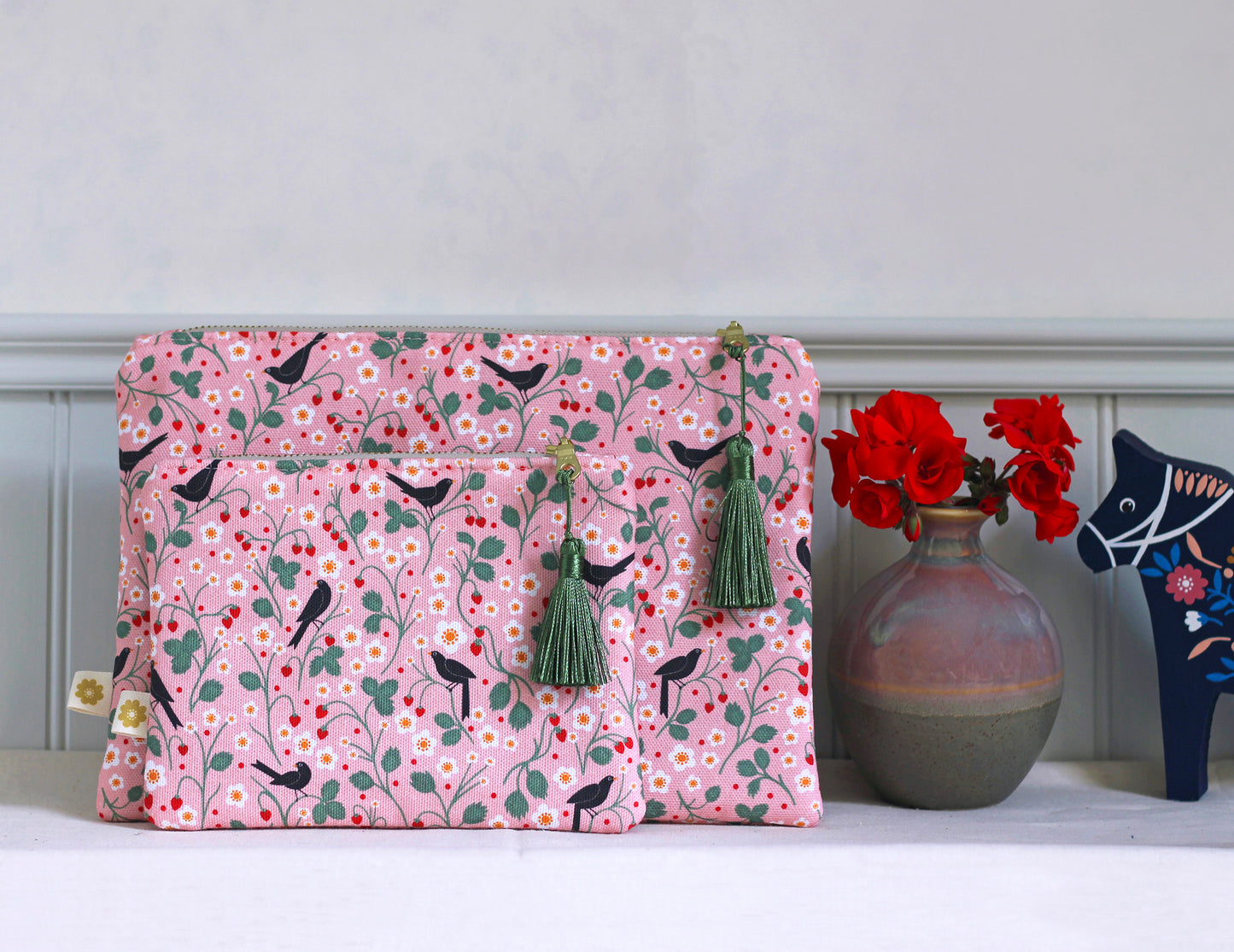 Wild Strawberry and Blackbirds Cosmetic Bag