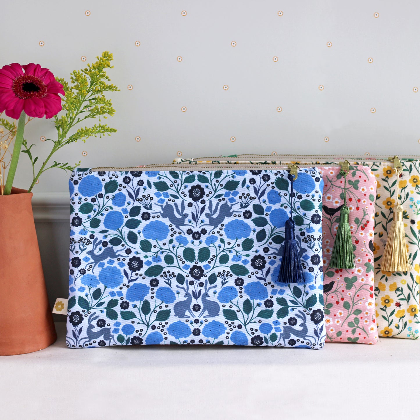 Hares and Hydrangeas Cosmetic Bag