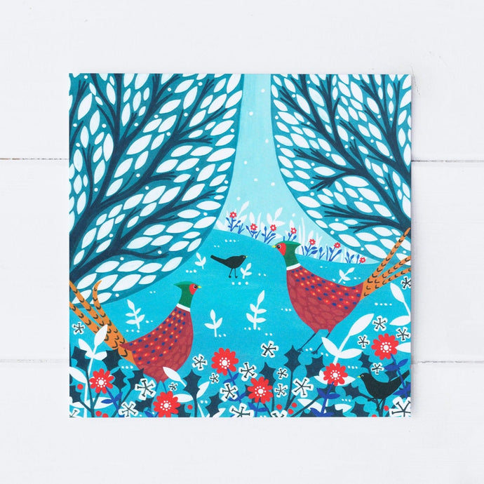Wholesale - SS113 Festive Pheasants 150x150mm, Pack of 6 Greeting Cards