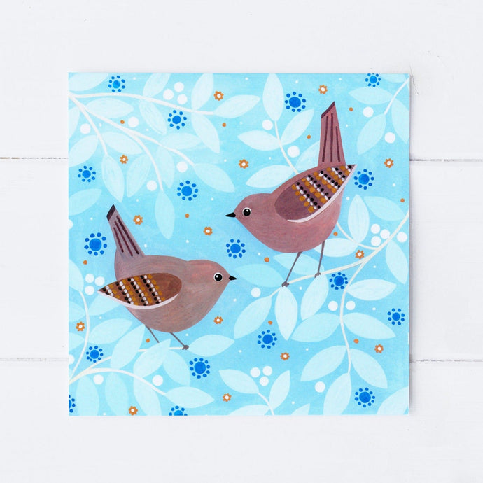 Wholesale - SS114 Festive Wrens 150x150mm, Pack of 6 Greeting Cards