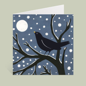 Snowy Blackbird Greeting Card