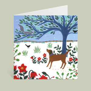 Winter Squirrel And Dog Greeting Card