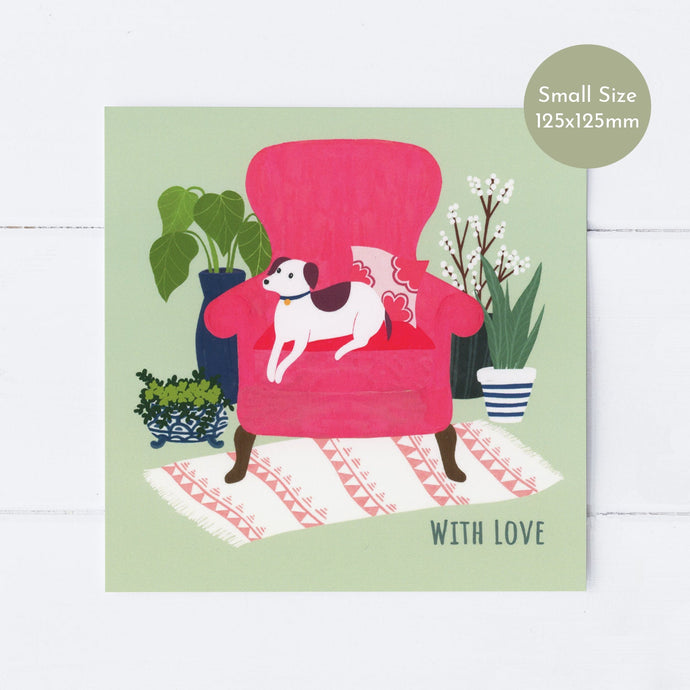 Wholesale - SS159 Lovely Terrier Armchair 125x125mm, Pack of 6 Greeting Cards