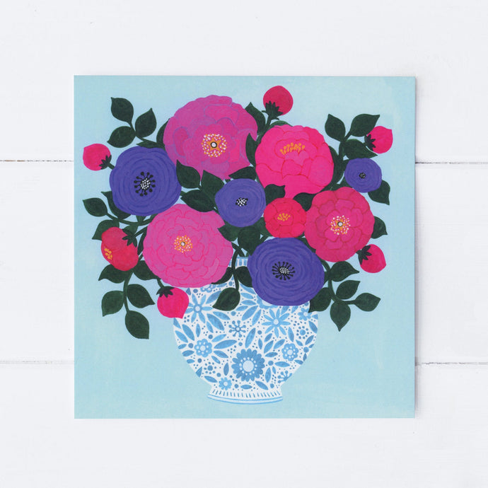 Wholesale - SS144 Peony Bouquet 150x150mm, Pack of 6 Greeting Cards
