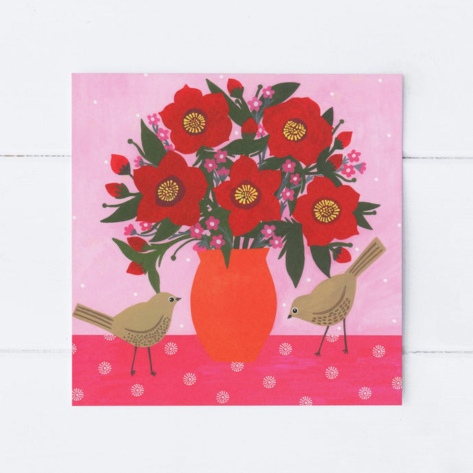 Wholesale - SS141 Red Hellebores 150x150mm, Pack of 6 Greeting Cards