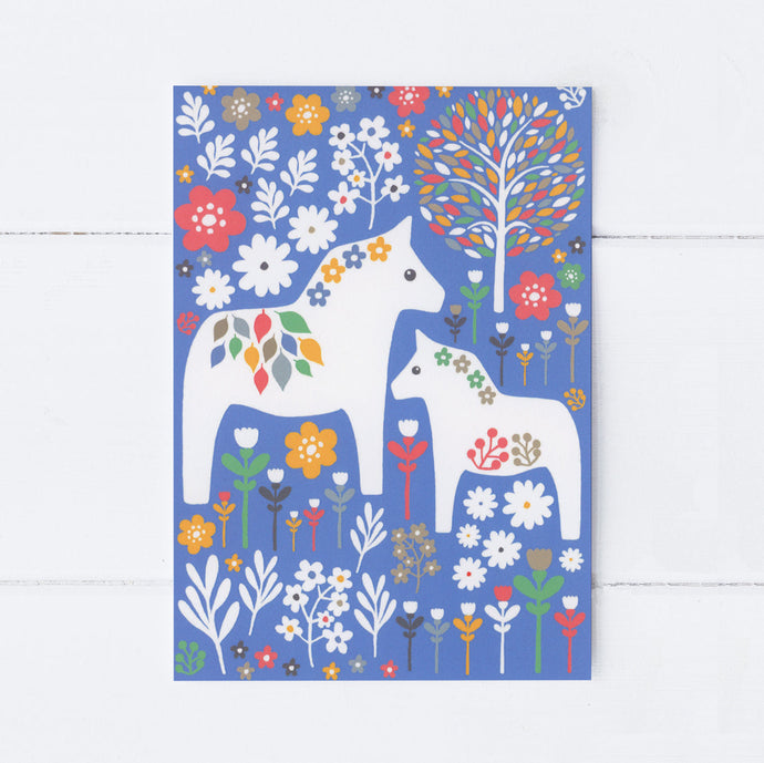 Wholesale - SS166 Scandi Dala Horses 105x150mm, Pack of 6 Greeting Cards