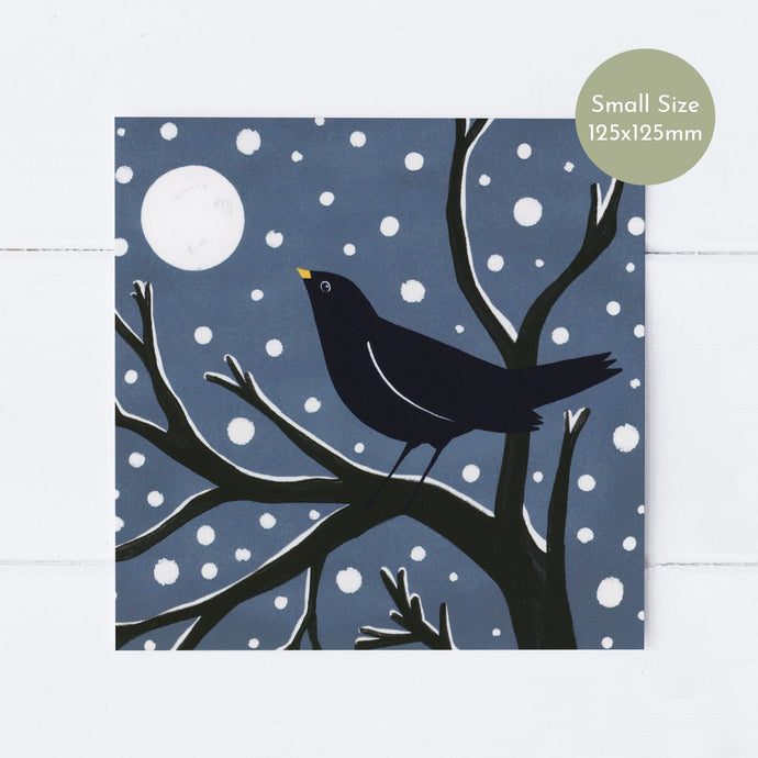 Wholesale - SS096 Snowy Blackbird 125x125mm, Pack of 6 Greeting Cards