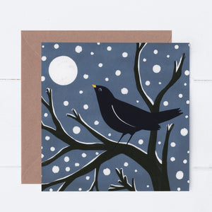 Snowy Blackbird Greeting Card