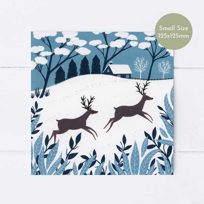 Wholesale - SS105 Snowy Deer Cottage 125x125mm, Pack of 6 Greeting Cards
