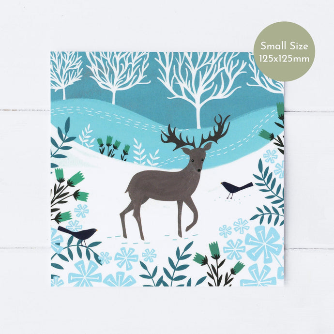 Wholesale - SS104 Snowy Deer 125x125mm, Pack of 6 Greeting Cards