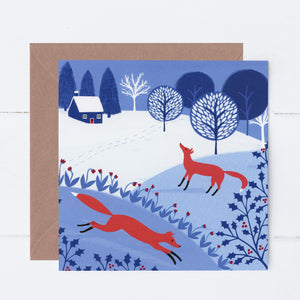 Night Foxes Cottage Greeting Card