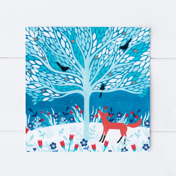 Wholesale - SS116 Winter Fox Tree 150x150mm, Pack of 6 Greeting Cards