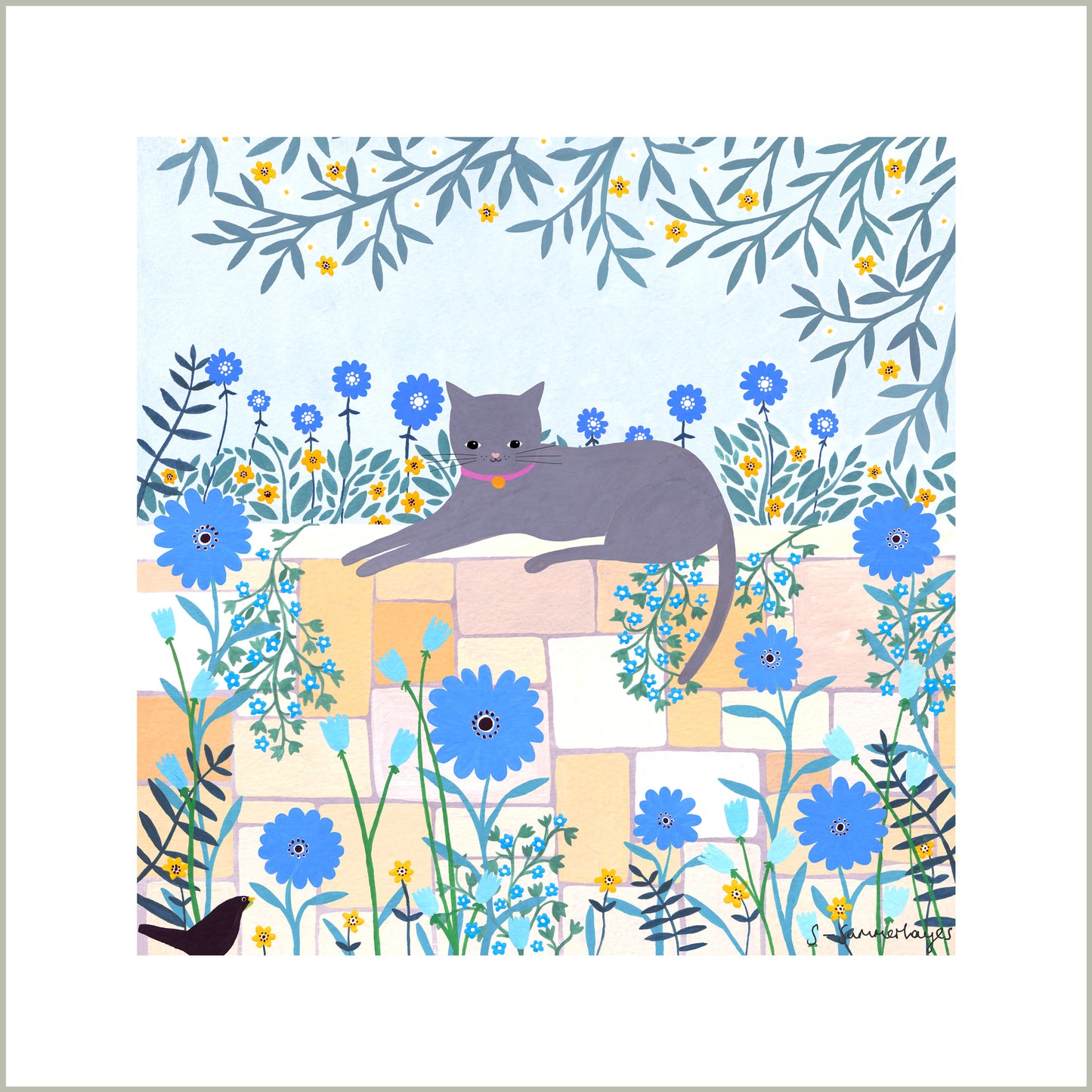 Cat On Wall Art Print