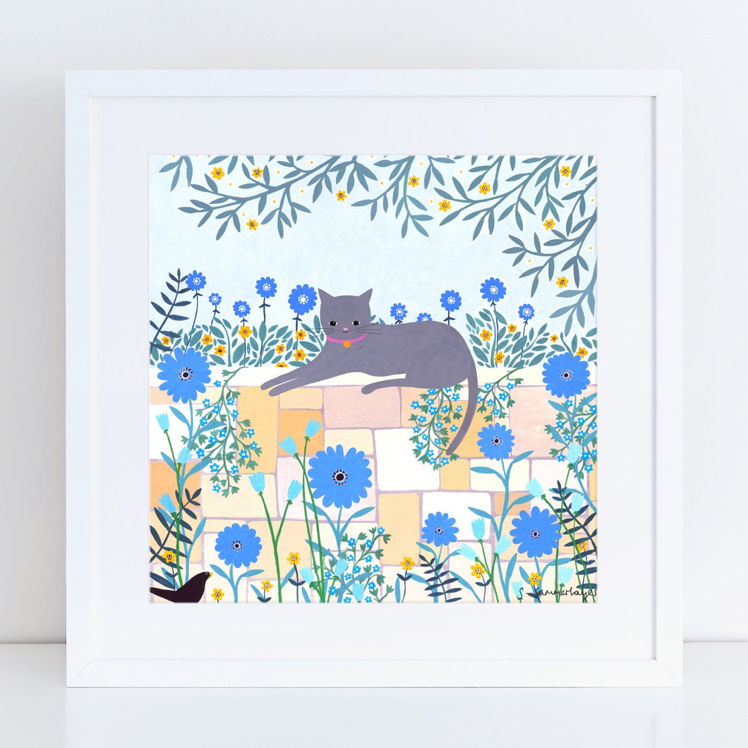 Cat On Wall Art Print