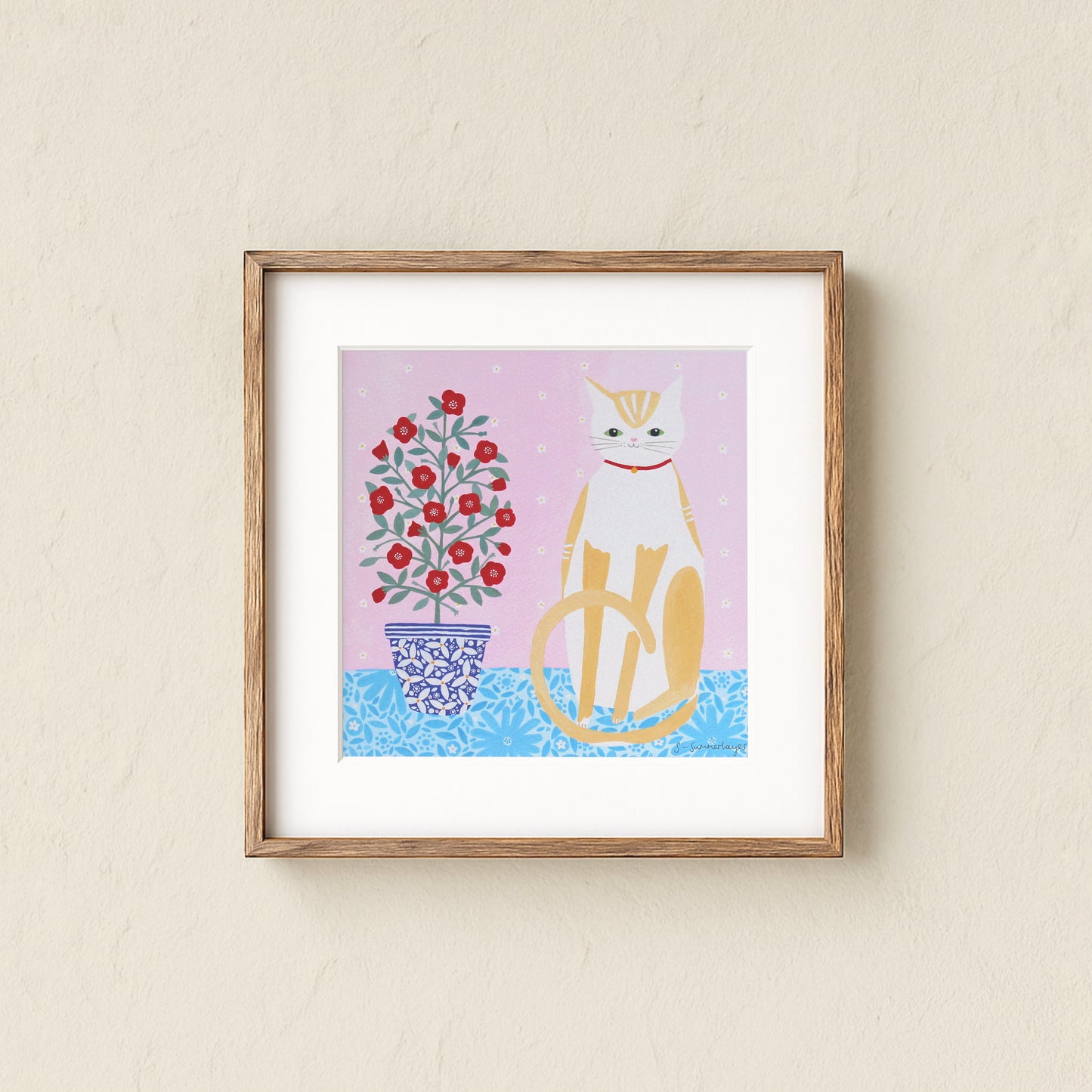 Cat With Pot Plant Art Print