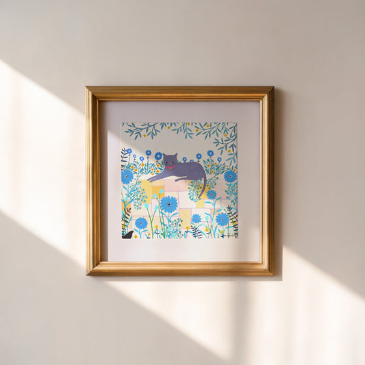 Cat On Wall Art Print