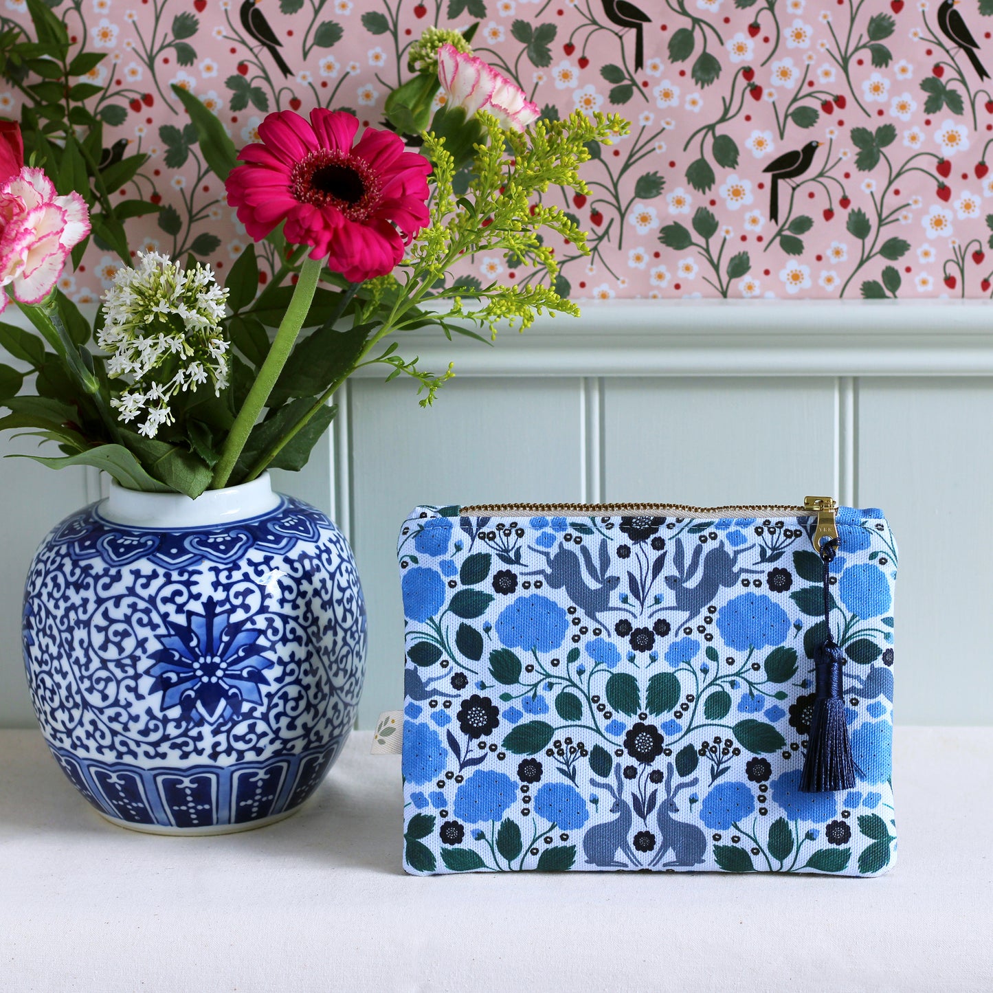 Hares and Hydrangeas Cosmetic Bag