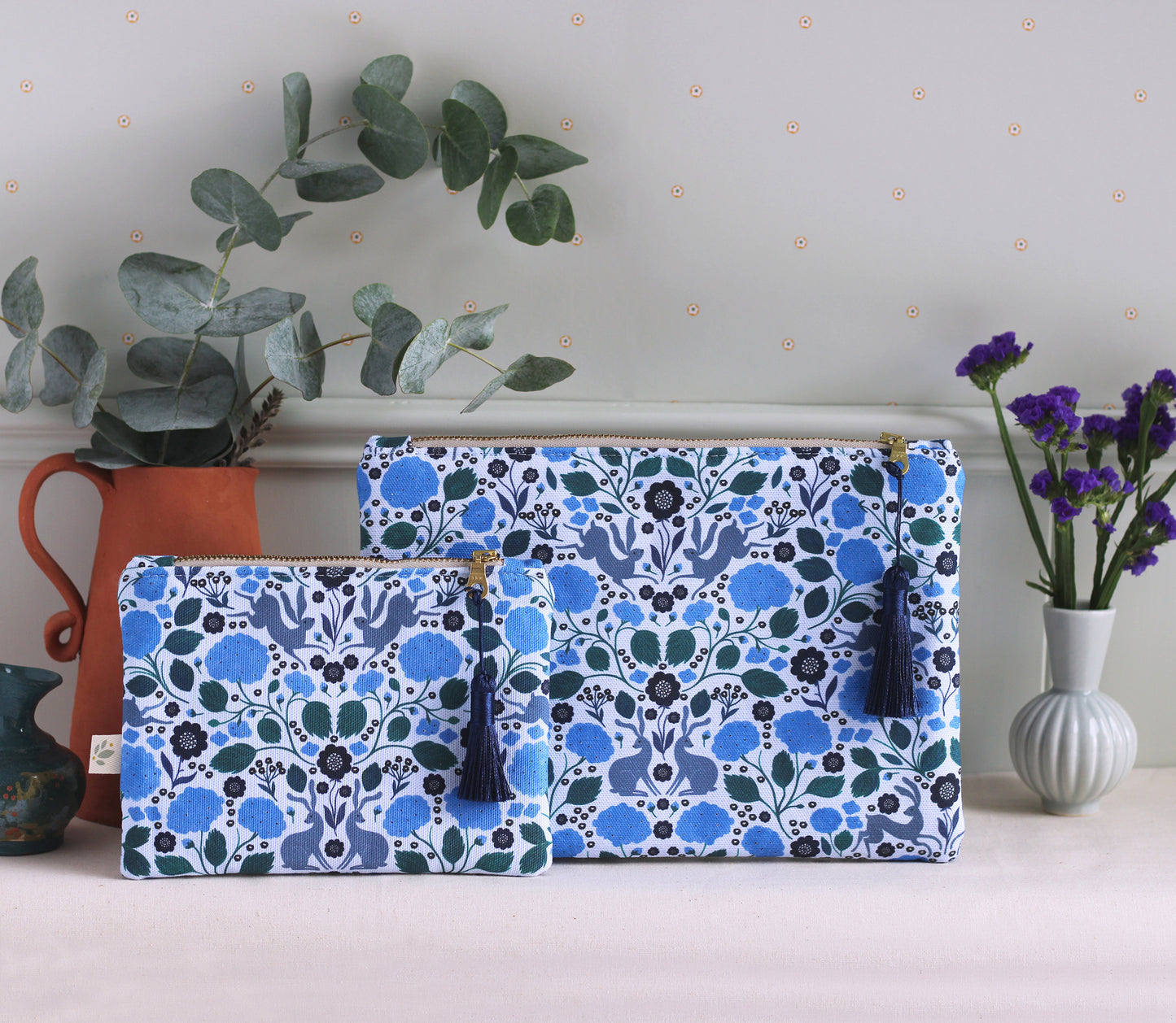 Hares and Hydrangeas Cosmetic Bag