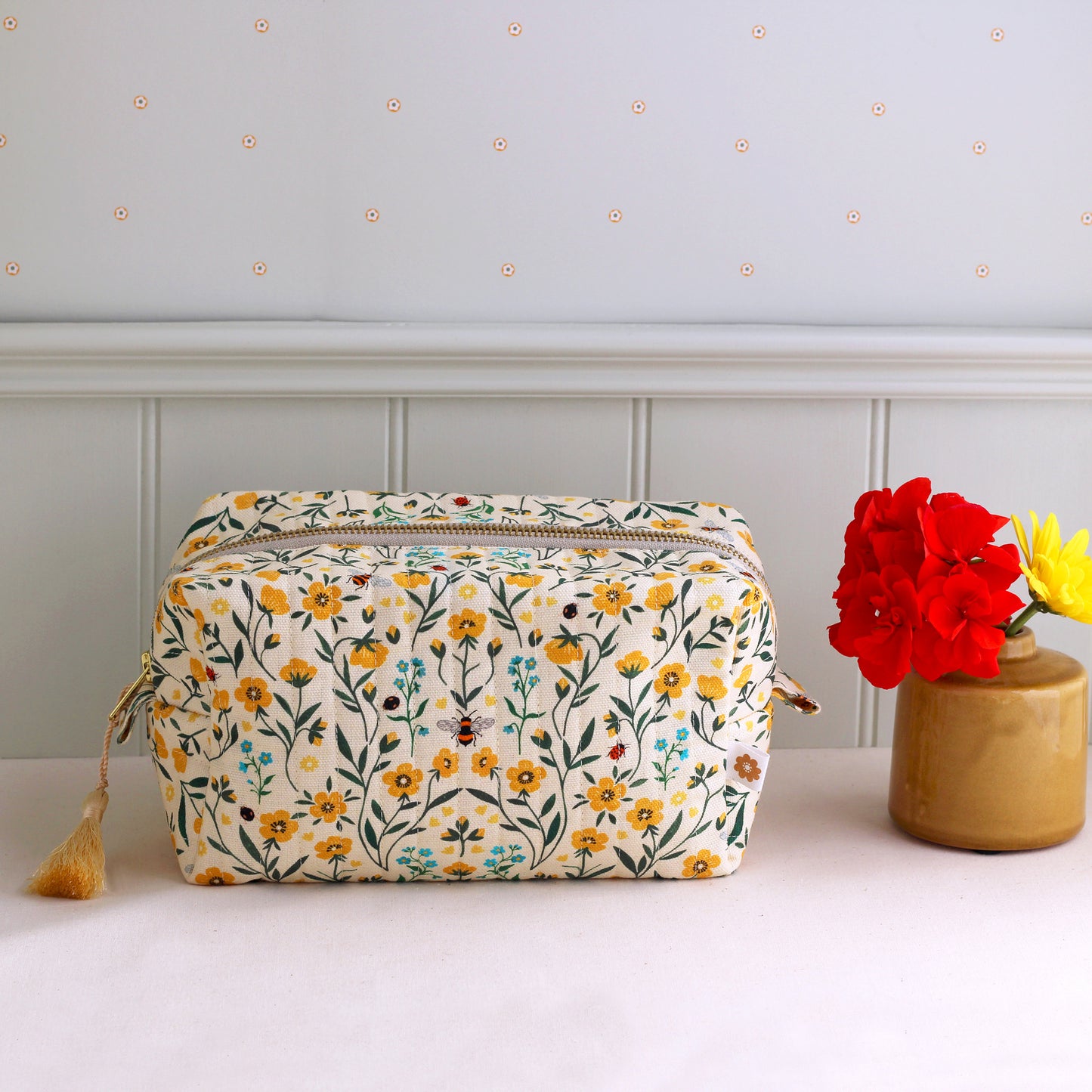 Quilted Cosmetic Bag, Buttercup and Bees