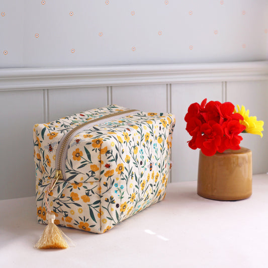 Quilted Cosmetic Bag, Buttercup and Bees