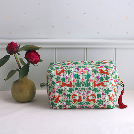Quilted Cosmetic Bag, Foxes and Figs