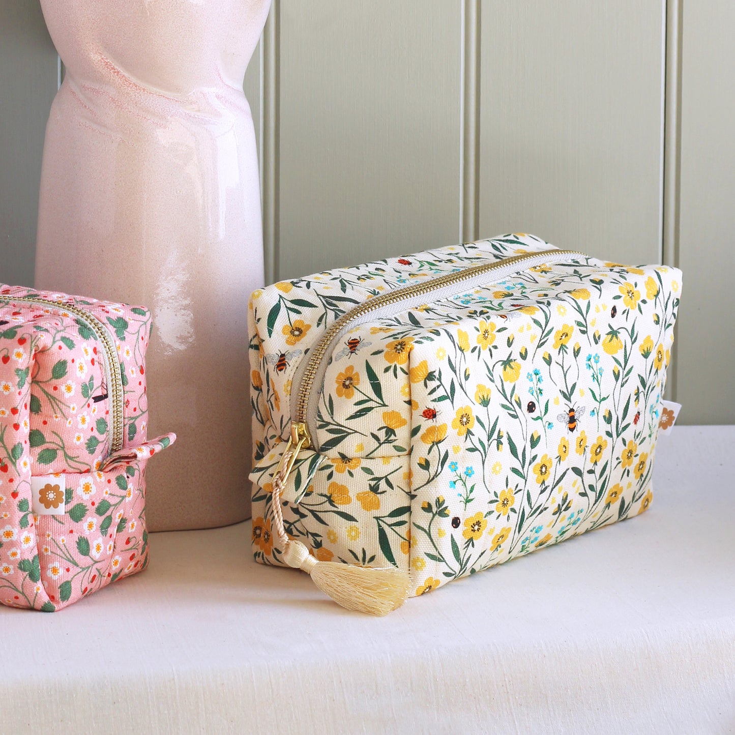 Quilted Cosmetic Bag, Buttercup and Bees