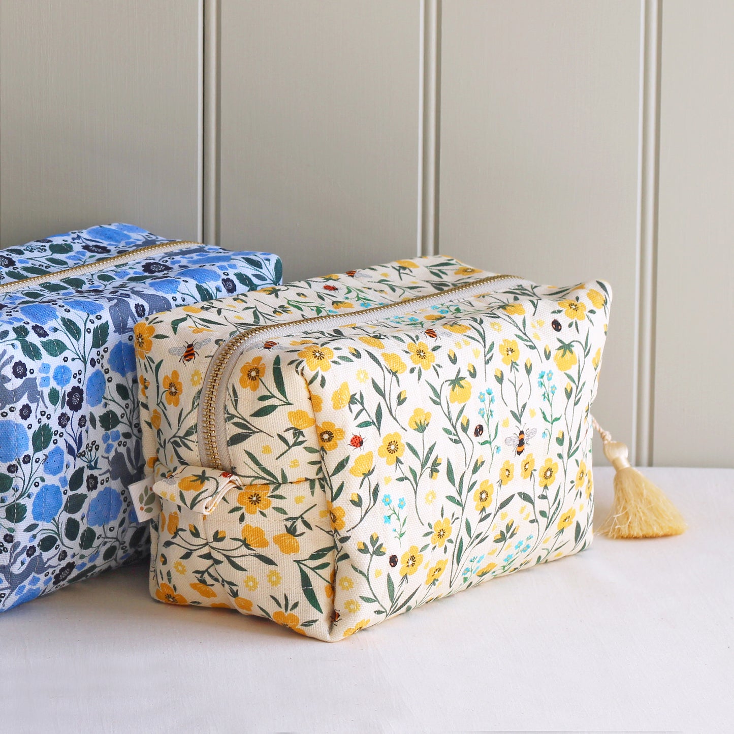 Quilted Cosmetic Bag, Buttercup and Bees