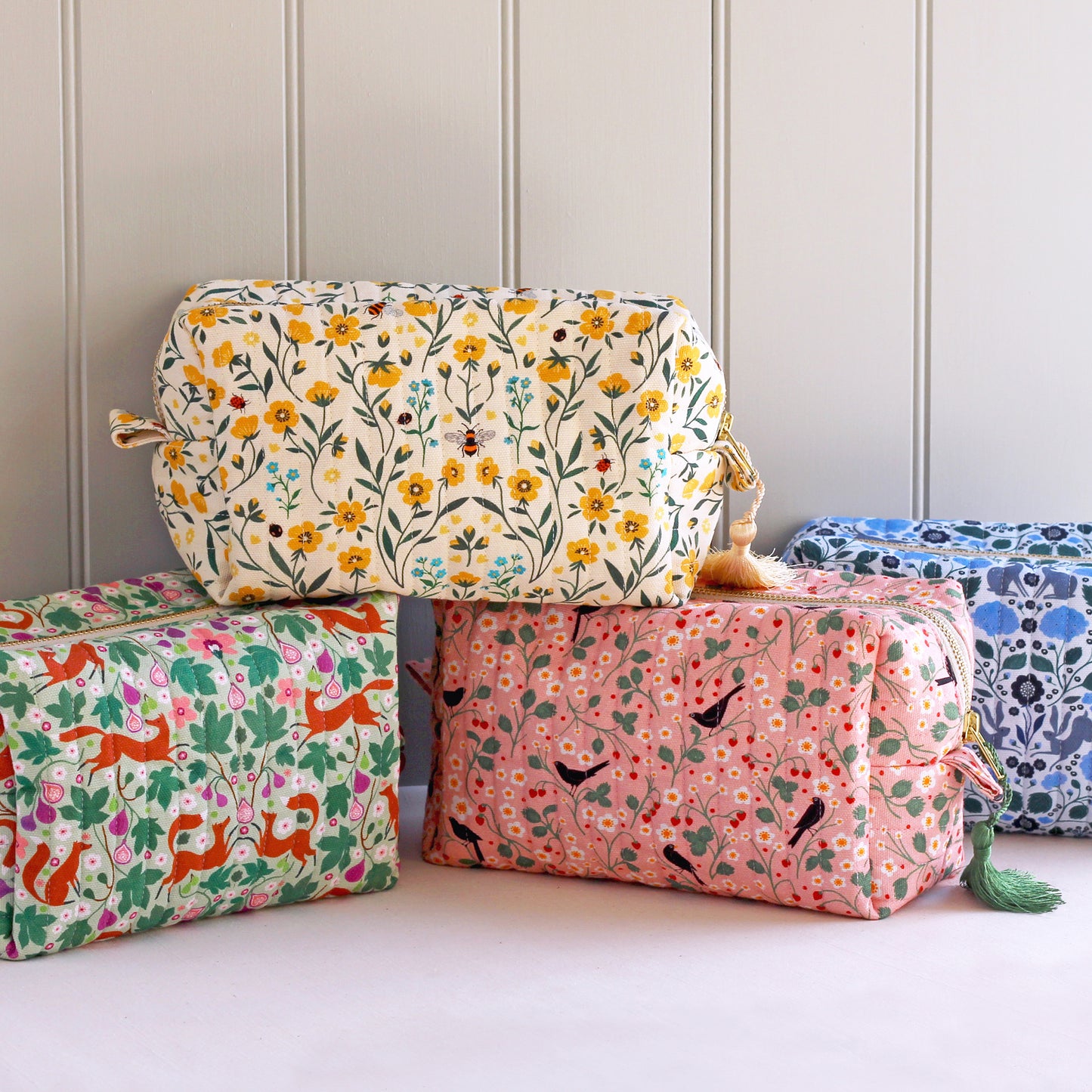 Quilted Cosmetic Bag, Buttercup and Bees