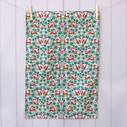 Kitchen Towel, Foxes and Figs