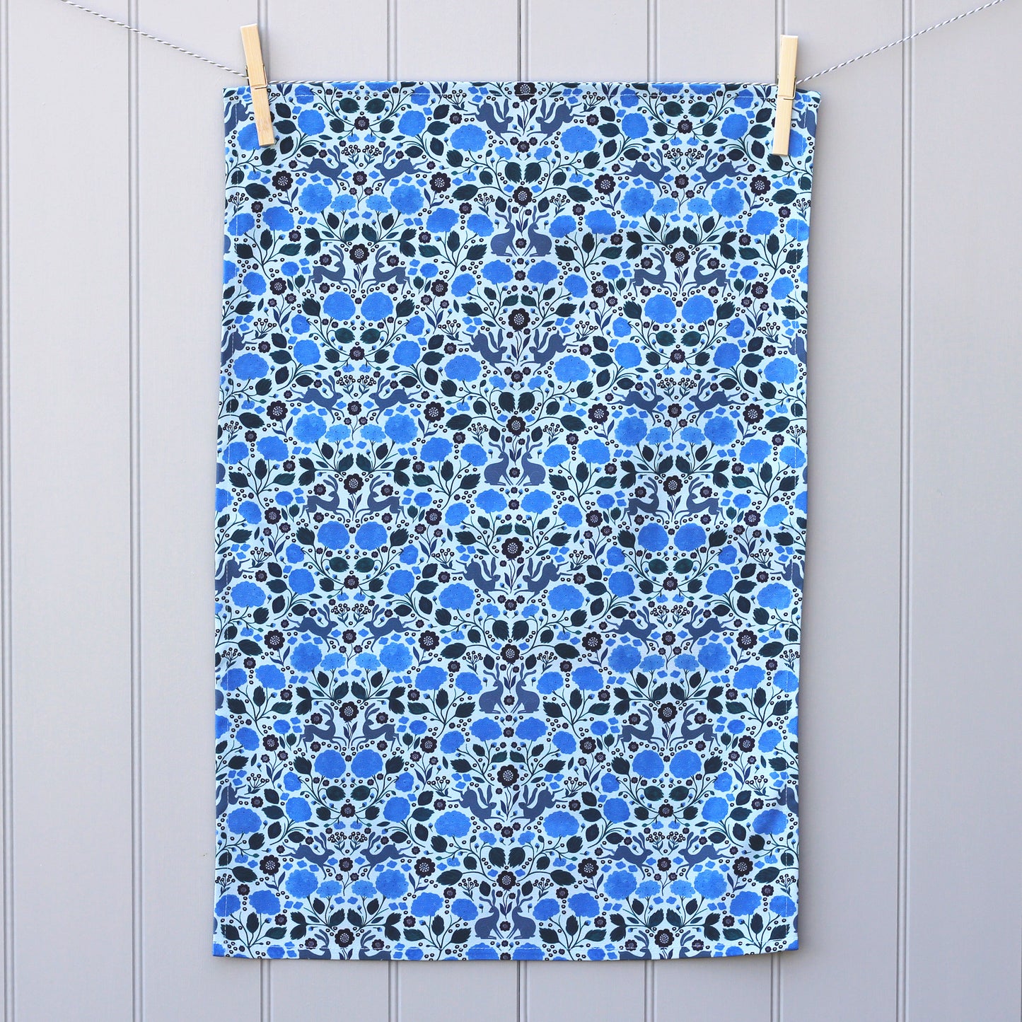 Kitchen Towel, Hares and Hydrangeas