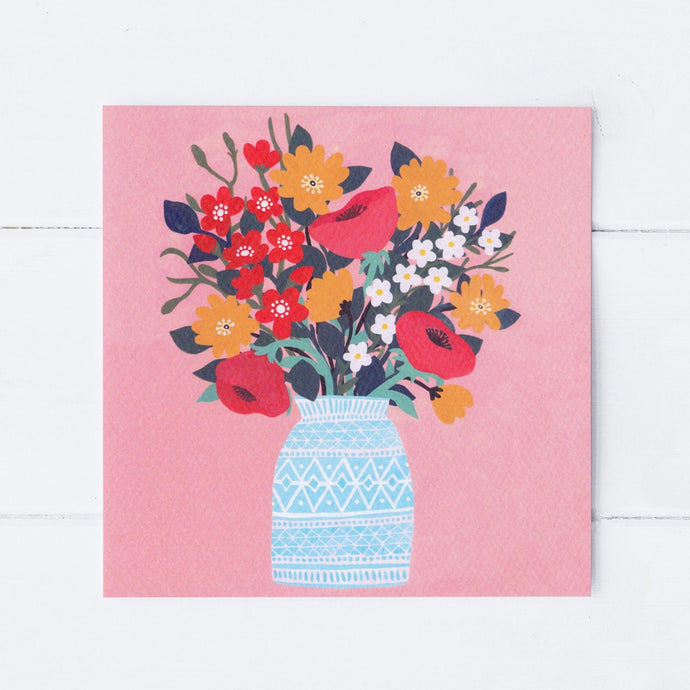 Wholesale - SS080 Floral On Peach 150x150mm, Pack of 6 Greeting Cards