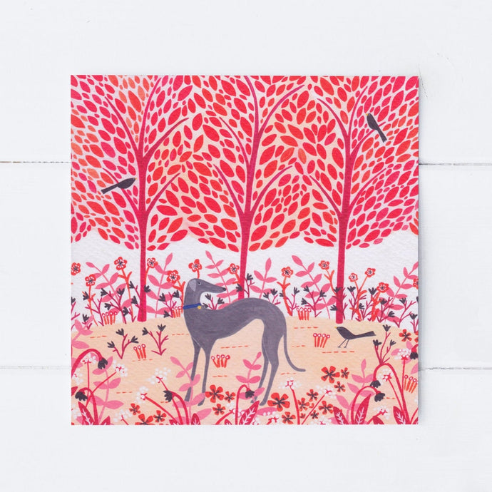 Wholesale - SS004 Autumn Greyhound 150x150mm, Pack of 6 Greeting Cards