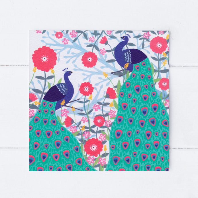 Wholesale - SS023 Two Peacocks 150x150mm, Pack of 6 Greeting Cards