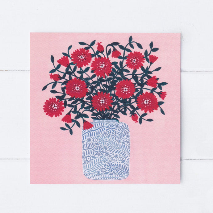 Wholesale - SS006 Red Flowers 150x150mm, Pack of 6 Greeting Cards