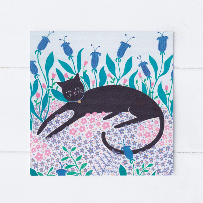 Wholesale - SS010 Cat Among Flowers 150x150mm, Pack of 6 Greeting Cards