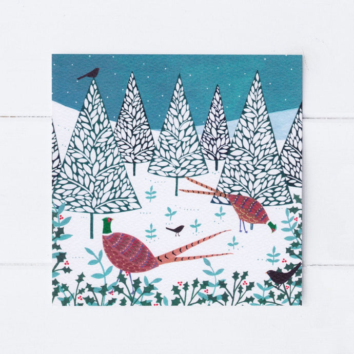 Wholesale - SS021 Winter Pheasants 150x150mm, Pack of 6 Greeting Cards