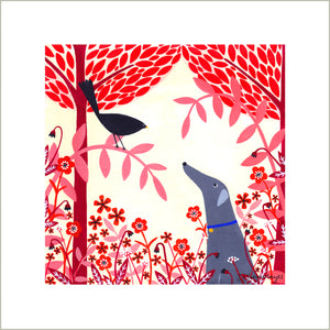 Autumn Greyhound And Blackbird Art Print