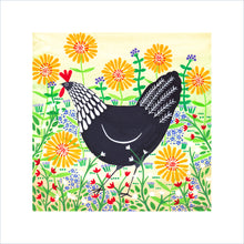 Load image into Gallery viewer, Black Hen Among Yellow Flowers Art Print