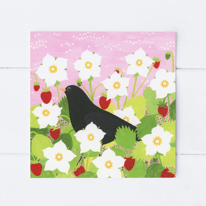 Wholesale - SS130 Blackbird Strawberries 150x150mm, Pack of 6 Greeting Cards