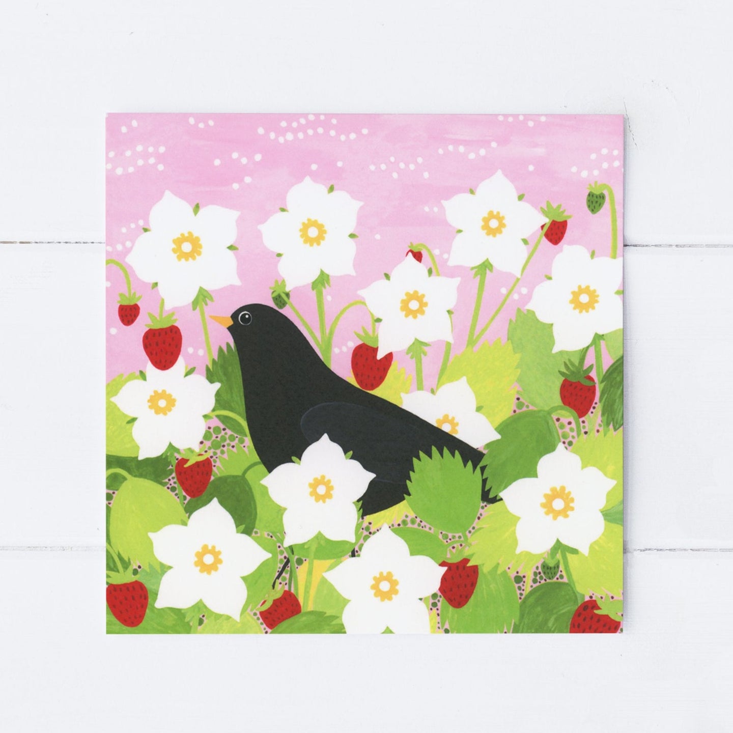 Blackbird Among Strawberries Greeting Card