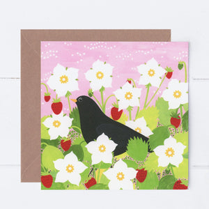 Blackbird Among Strawberries Greeting Card